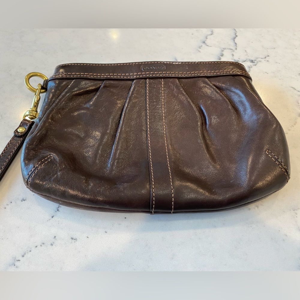 Coach brown leather clutch